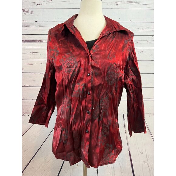 NWOT NOTATIONS Womens Twofer Blouse w Attached Tank Bling Holiday Large Rayon - Picture 6 of 10